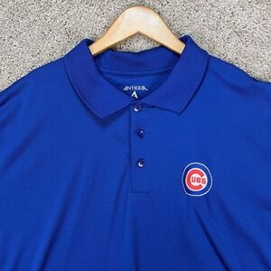Chicago Cubs Antigua Polo Shirt Mens 2XL Royal Blue Short Sleeve MLB LOGO EUC
